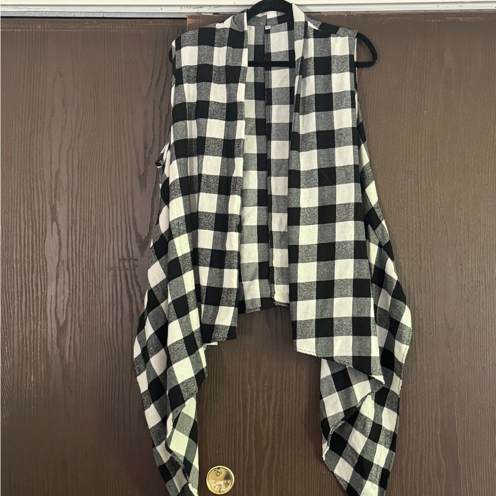 Black and White Buffalo Check Draped Vest